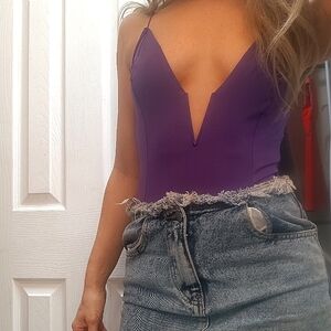Purple Plunge Neck Body Suit